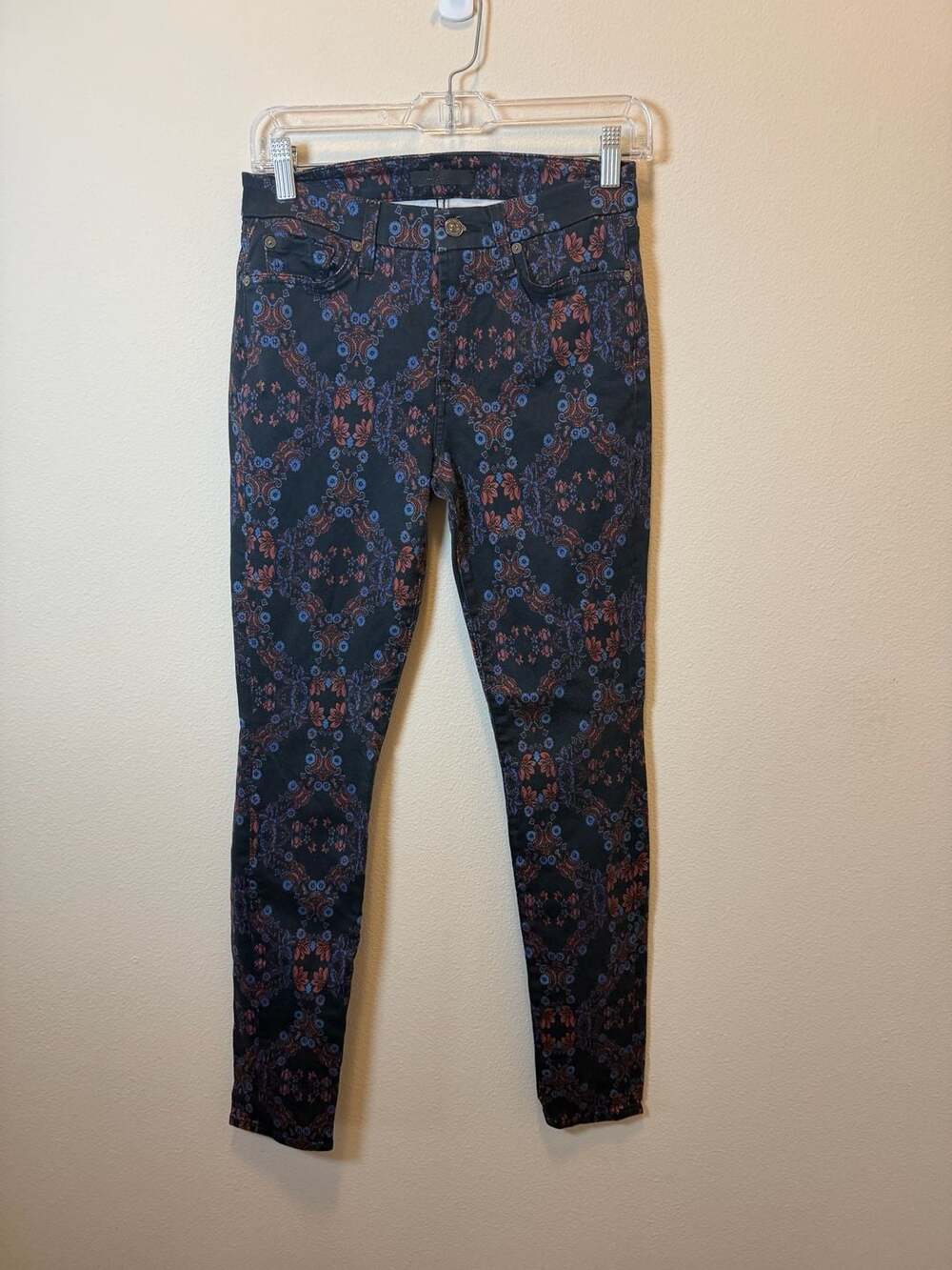 7 For All Mankind Midnight Tapestry Paisley Print Skinny Jeans Size 27